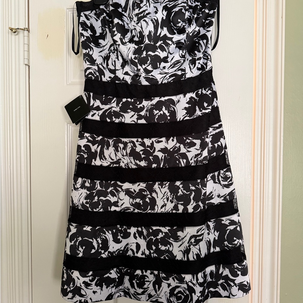NWT - White House Black Market - Elegant Black and White Floral Dress